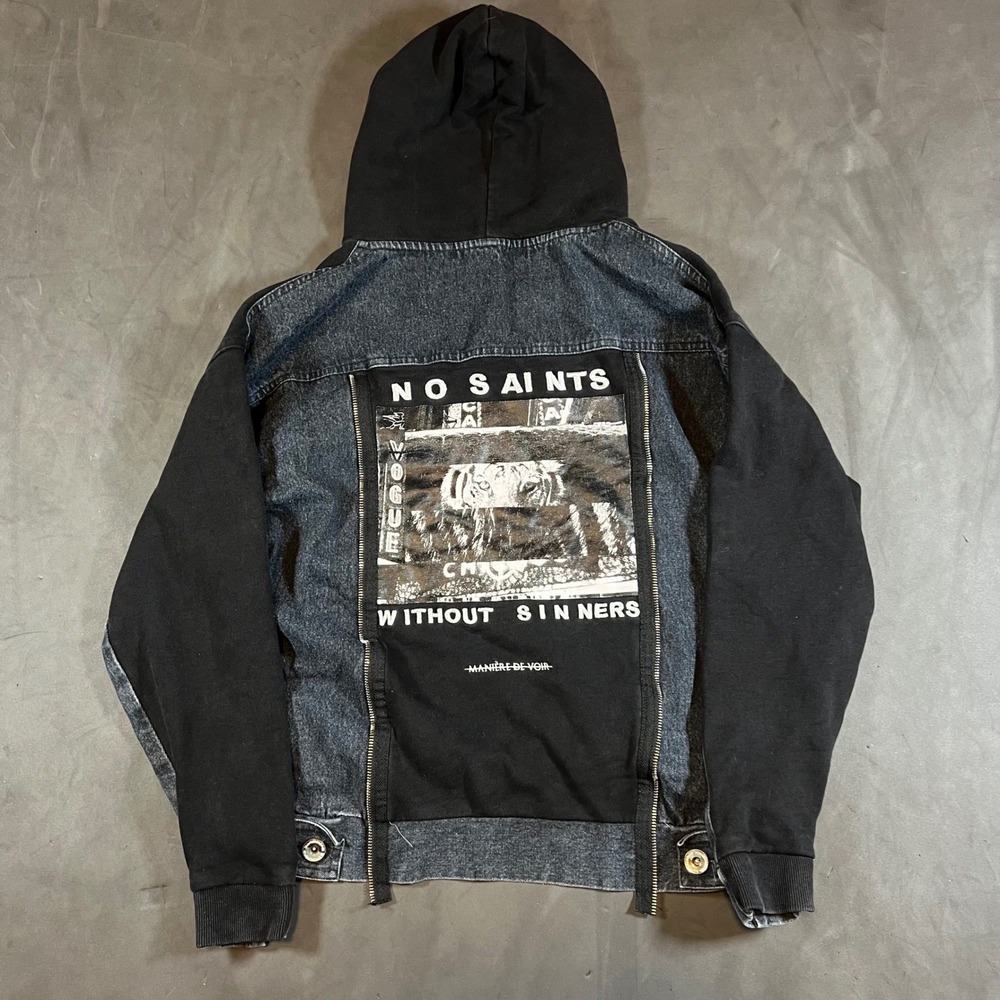 Y2K Maniere De Voir Denim Panel Hoodie Women 4 Black Graphic